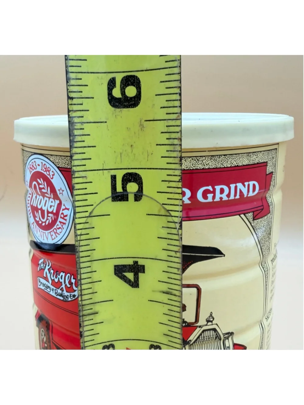 Kroger Vintage 1983 Anniversary Coffee Tin Canister One Size Beige Red
